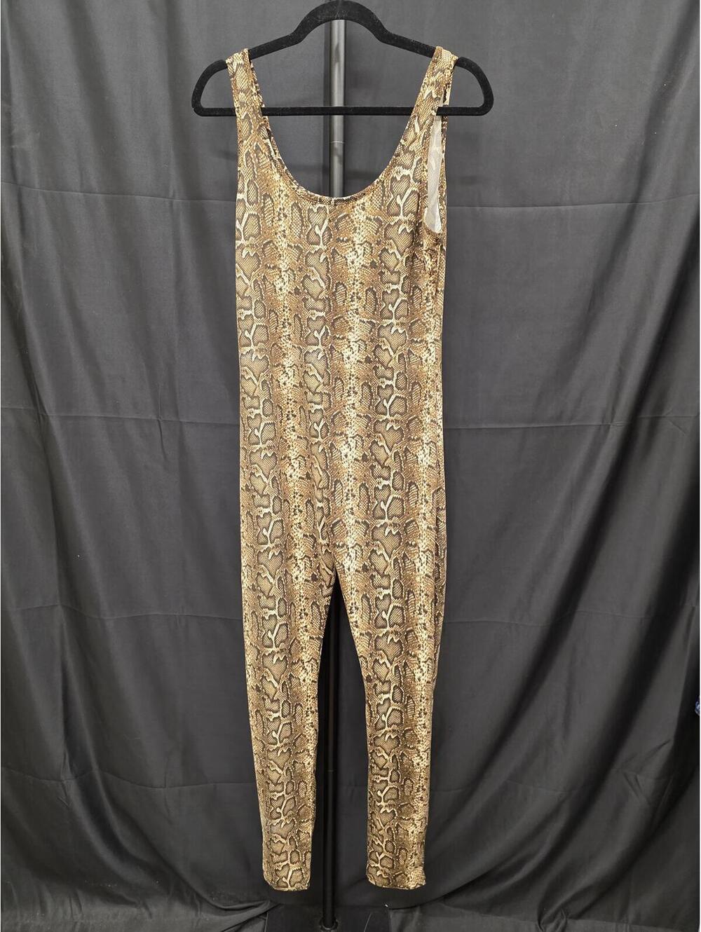 Women’s Snake Print Bodycon Full Jumpsuit One Piece Bodysuit L